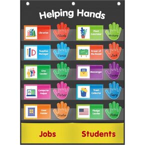 Class Jobs Pocket Chart Class Management Educational Pocket Chart Teacher's Helper, Preschool Classroom Must Haves Supplies, Great for Classroom Homeschool. (Black) (Black, 29.5"*10") in Kuwait