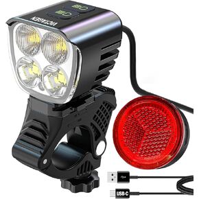 Victagen Bike Light 12000 Lumens Bike Light لركوب الليل، 4 مصابيح LED للدراجة مقاومة للماء من النوع C قابلة لإعادة الشحن للدراجة الأمامية والضوء الخلفي، تصميم شعاع عالي ومنخفض، وظيفة بنك الطاقة in Kuwait