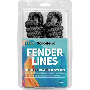 Boat Fender Lines 2 Pack 3/8" x 6FT- Boat Bumper Line Double Braided Nylon Fender Rope with 5" Eyelet Mooring Marine Rope for Boats Line & One End Can Be Spliced with Fenders to Used, Black in Kuwait