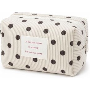2 Pieces Makeup Bag Cute Large Travel Quilted Cosmetic Makeup Bag Organizer, Floral Cotton Coquette Aesthetic Toiletry Bag Storage Bag for Women Girls (2PCS-Beige Floral) in Kuwait