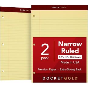 وسادات كتابة ذهبية من TOPS Docket، مقاس 8-1/2 بوصة × 11-3/4 بوصة، قاعدة ضيقة، ورق كناري، مثقوبة بثلاثة فتحات، 100 ورقة، عبوتان (99716) in Kuwait