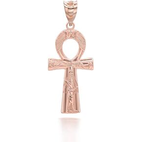 10K or 14K Yellow, White, Rose Gold Egyptian Ankh Cross Protection Pendant Necklace - Choice of Pendant Only or Chain Length in Kuwait