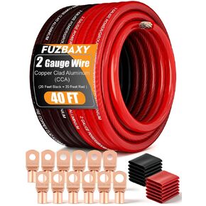 4 Gauge Wire (25 Feet Black+25 Feet Red) Copper Clad Aluminum Automotive Power Ground Cable Wire,20PCS Lugs Terminal Connectors,Heat Shrink Tubing,100A ANL Fuse with Cable Cutter in Kuwait
