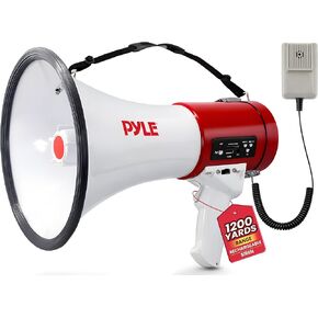 Pyle Megaphone 50 Watt Siren Bullhorn - مكبر صوت Bullhorn مع ميكروفون قابل للفصل، حزام محمول خفيف الوزن وبطارية قابلة لإعادة الشحن - صوت خارجي احترافي للشرطة والتشجيع - PMP57LIA in Kuwait