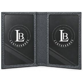 Leatherboss Slim Thin Leather Credit Card Triple ID Window Mini Wallet Bifold Driver License Safe (Gray) in Kuwait