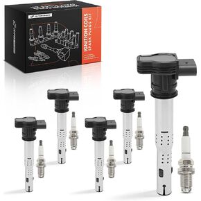 A-Premium Set of 5 Ignition Coil Pack and Iridium Spark Plugs Compatible with Audi A3 2004-2013, A4 2005-2016 & Volkswagen Jetta 2005-2015, Tiguan 2009-2017 & More, 2.0L 2.5L in Kuwait