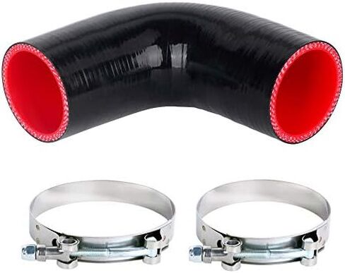 90 Degree Elbow 4-Ply Thickness 5mm High Performance Coupler Silicone Hose for Auto with 2PCS T-Bolt Clamp Black Color (1.0''(25mm)) in Kuwait