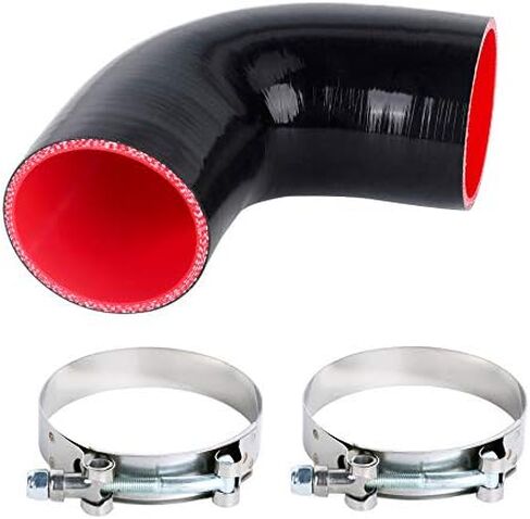 90 Degree Elbow 4-Ply Thickness 5mm High Performance Coupler Silicone Hose for Auto with 2PCS T-Bolt Clamp Black Color (1.0''(25mm)) in Kuwait
