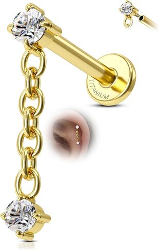 Agrewd Minimalist Dangle Chain G23 Solid Titanium Cartilage Earrings Stud 16G Gold Helix Earrings for Women Dangly Helix Medusa Piercing Jewelry Surgical Steel in Kuwait