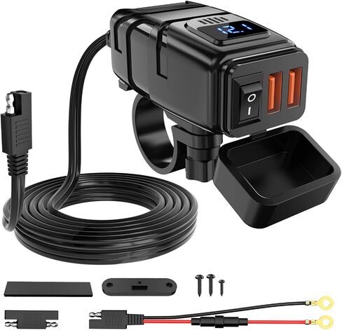 Nilight شاحن دراجة نارية مع 12 فولت الفولتميتر مستقل على إيقاف التبديل SAE USB محول مضمن 10A الصمامات مقاوم للماء 6.8A المزدوج QC3.0 شحن سريع الهاتف اللوحي ل 7/8 بوصة المقود ATV in Kuwait