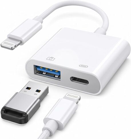 [معتمد من Apple MFi] محول كاميرا Lightning إلى USB مع منفذ شحن، كابل OTG أنثى USB3.0 محمول لأجهزة iPad لتوصيل محرك فلاش USB بقارئ البطاقات، متوافق مع iPhone iPad in Kuwait