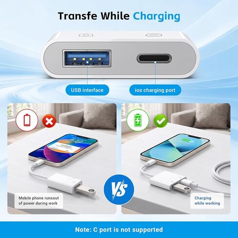 [معتمد من Apple MFi] محول كاميرا Lightning إلى USB مع منفذ شحن، كابل OTG أنثى USB3.0 محمول لأجهزة iPad لتوصيل محرك فلاش USB بقارئ البطاقات، متوافق مع iPhone iPad in Kuwait