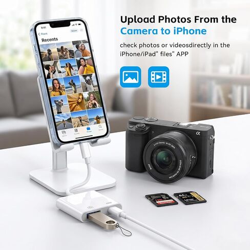 [معتمد من Apple MFi] محول كاميرا Lightning إلى USB مع منفذ شحن، كابل OTG أنثى USB3.0 محمول لأجهزة iPad لتوصيل محرك فلاش USB بقارئ البطاقات، متوافق مع iPhone iPad in Kuwait