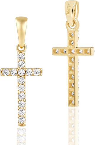 Everyday Elegance 14K Solid Gold Cross | Pave Round Cut Cubic Zirconia Pendant Necklace | 15mm Long, .30 CTW | 16 Inch or 18 Inch Chain | With Gift Box in Kuwait