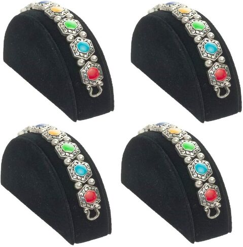 888 Display - 4 Piece Set White Faux Leather Half Moon Bracelet Showcase Display Stand 8 1/4" x 5" x 2 1/2"H (210 x 127 x 63mm) in Kuwait