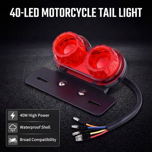 Anki HappiGo ANKIA 40-LED 40W مصباح خلفي للدراجة النارية مصباح تشغيل مدمج ومصباح إشارة الانعطاف مع دعامة لوحة ترخيص لدراجة Harly Motorcycle Street Bike Cruiser Chopper (أسود) in Kuwait