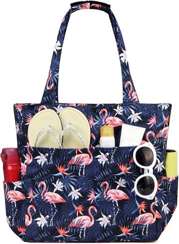 Kasqo Beach Tote Bags for Women, Waterproof Sandproof Large Pool Bag Stylish Zipper Beach Tote for Gym Travel Shopping School in Kuwait