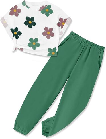 Girls 2 Piece Outfits Kids Clothes Cute Cool Girl Crop Tops + Camouflage Pants Summer Clothing Sets in Kuwait