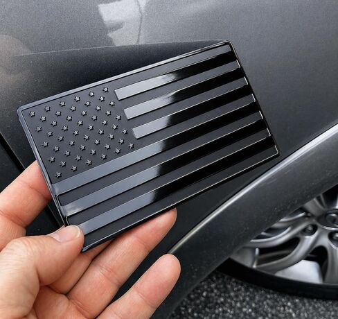 LFPartS USA علم معدني من الفولاذ المقاوم للصدأ منقوش للسيارات والشاحنات أسود 5 بوصة × 3 بوصة in Kuwait