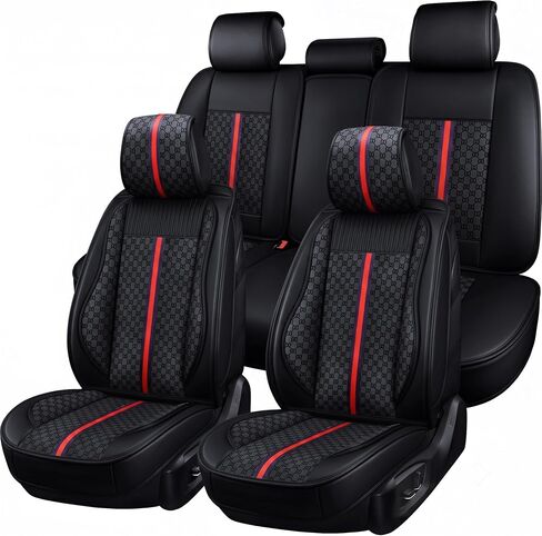 OASIS AUTO Car Seat Covers Premium Waterproof Faux Leather Cushion Universal Accessories Fit SUV Truck Sedan Automotive Vehicle Auto Interior Protector Full Set(OS-007 Brown) in Kuwait