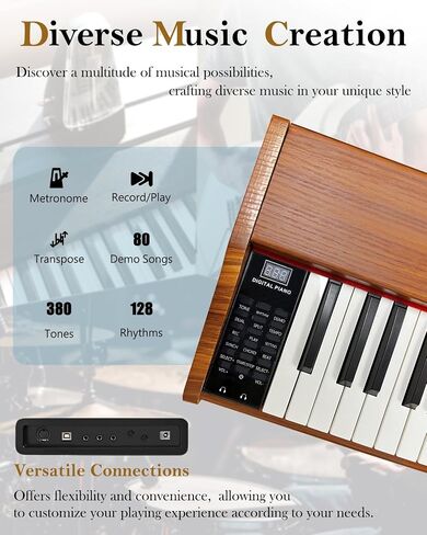 Longeye Digital Piano 88 Keys Wood Piano Keyboard Semi Weighted Electric Piano for Beginners and and Professionals with Triple Pedal, Headphone, Music Rest Support MIDI Connection MOOD Walnut in Kuwait