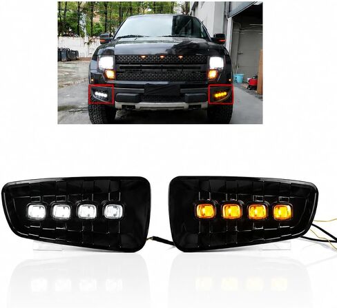 DRL LED النهار تشغيل أضواء الضباب مصباح لفورد رابتور SVT F150 2009 2010 2011 2012 2013 2014 مع بدوره إشارة الضوء الأصفر القيادة كشافات in Kuwait