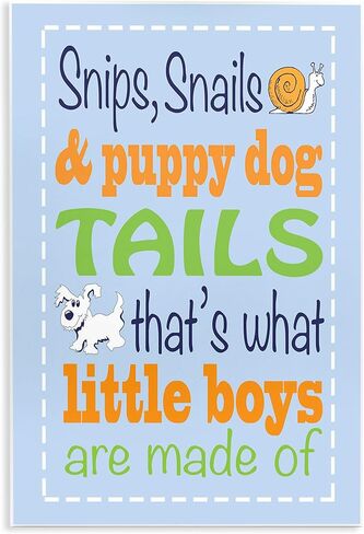 غرفة الأطفال من تصميم Stupell Snips and Snails and Puppy Dog Tails قافية الحضانة على لوحة حائط مستطيلة زرقاء in Kuwait