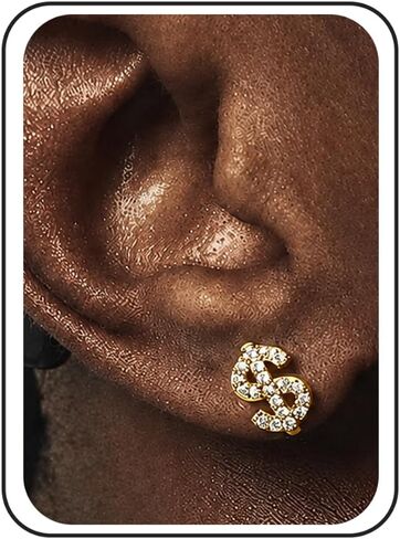Stainless Steel Mens Womens Stud Earrings Dollar Money Symbol Studs Small CZ Studs Earrings Cartilage Tiny Crystal Studs Delicate Hypoallergenic Sensitive Ears Piercing Gifts Birthday Party ER77 in Kuwait