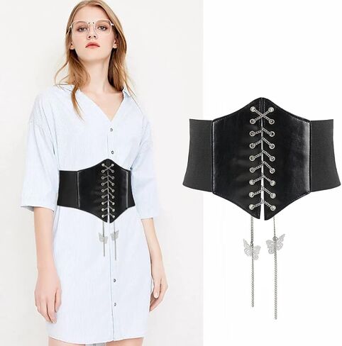 Glamorstar Corset Belt for Women Lace-up Leather Elastic Belts for Dresses Wide Tied Waspie Cincher Belts in Kuwait