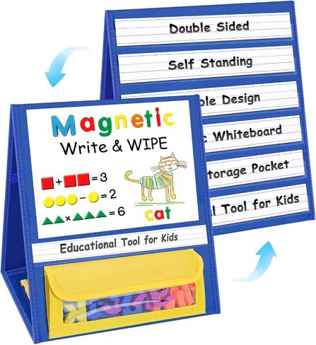 EAMAY Large Standard Pocket Chart for Classroom,Teacher Supplies for Sentence Strip and Card Display,Black Double Sided Table Top Pocket Chart with Hang/Stand/Portable(25Wx22L) in Kuwait