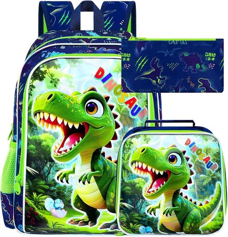 UFNDC 3PCS Boys Backpack,16"Kids Dinosaur Bookbag with Lunch Box, School Bag for Elementary Toddler in Kuwait