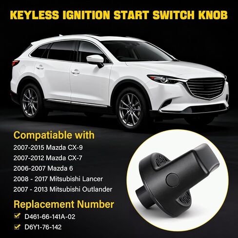 مفتاح الإشعال مقبض دفع بدوره التبديل وإدراج مجموعة استبدال ل 2007-2015 مازدا CX-9 2006-2007 مازدا 6 2007-2011 CX7 | يستبدل D461-66-141A-02 D6Y1-76-142 D46166141A02 - زر تشغيل الإشعال بدون مفتاح in Kuwait