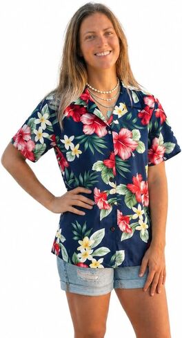 Made in Hawaii ! Women's Hibiscus Floral Hawaiian Aloha Camp Shirt in Kuwait