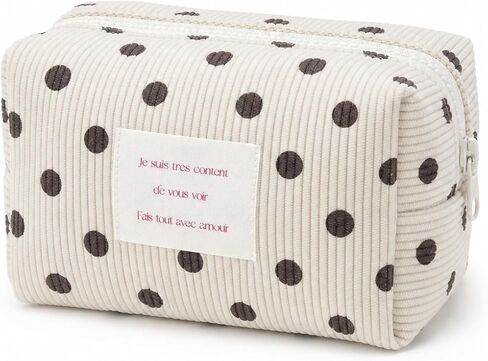 2 Pieces Makeup Bag Cute Large Travel Quilted Cosmetic Makeup Bag Organizer, Floral Cotton Coquette Aesthetic Toiletry Bag Storage Bag for Women Girls (2PCS-Beige Floral) in Kuwait