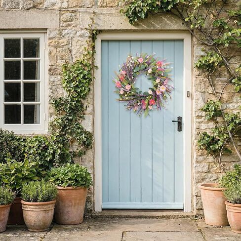CIR OASES 22inch Artificial Spring Wreath Lavender with Colorful Flowers,Green Leaves for Front Door Home Wall Party Decor in Kuwait