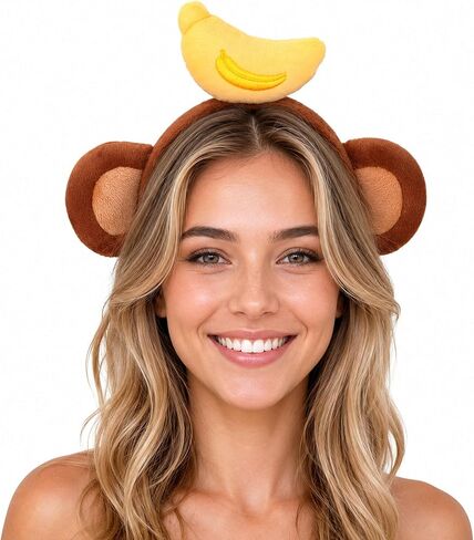 KEPATO Unisex Monkey Ears Headband with Banana Crown on The Top Banana Headband Animals Monkey Costume Accessories in Kuwait