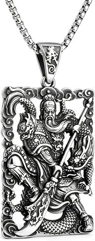 Xusamss Punk Rock Titanium Steel Warrior Guan Yu Dog Tag Pendant Necklace,24inches Box Chain in Kuwait