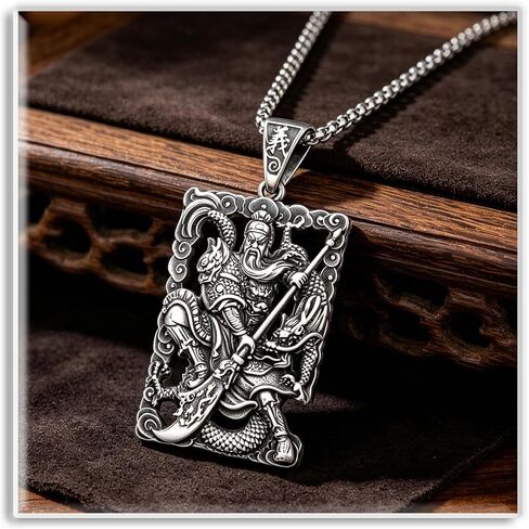 Xusamss Punk Rock Titanium Steel Warrior Guan Yu Dog Tag Pendant Necklace,24inches Box Chain in Kuwait