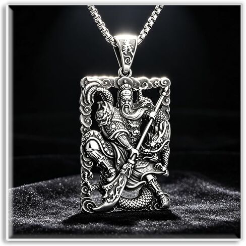 Xusamss Punk Rock Titanium Steel Warrior Guan Yu Dog Tag Pendant Necklace,24inches Box Chain in Kuwait