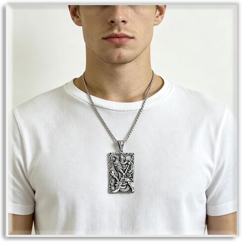 Xusamss Punk Rock Titanium Steel Warrior Guan Yu Dog Tag Pendant Necklace,24inches Box Chain in Kuwait