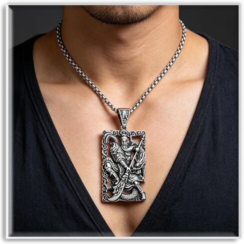 Xusamss Punk Rock Titanium Steel Warrior Guan Yu Dog Tag Pendant Necklace,24inches Box Chain in Kuwait