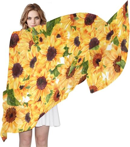 ALAZA Long Silk Like Scarf for Women Watercolor Sunflower Floral Yellow Large Head Wrap Stole, Multicoloured, 35.4"Wx70.9"L(90CMx180CM) in Kuwait