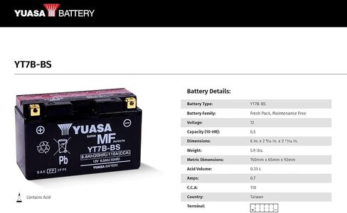 Yuasa YUAM62T7B YT7B-BS بطارية AGM مجانية الصيانة مع حزمة حمض in Kuwait