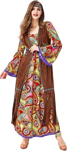 Hippie Costume Women 70s Costume Set Hippy Clothes 70's Dress Outfit 60s Halloween Party Costume For Women in Kuwait