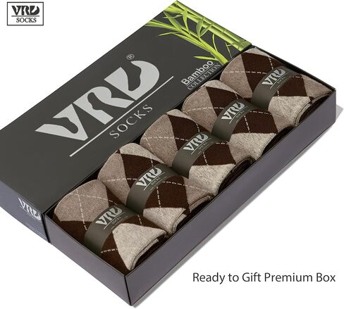 VRD SOCKS Mens Dress Socks, Bamboo Socks for Men, 5-Pack - Shoe Size 8-13, Chocolate Dark Brown - Argyle in Kuwait