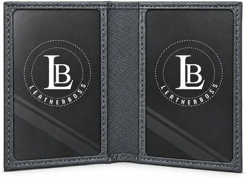 Leatherboss Slim Thin Leather Credit Card Triple ID Window Mini Wallet Bifold Driver License Safe (Gray) in Kuwait