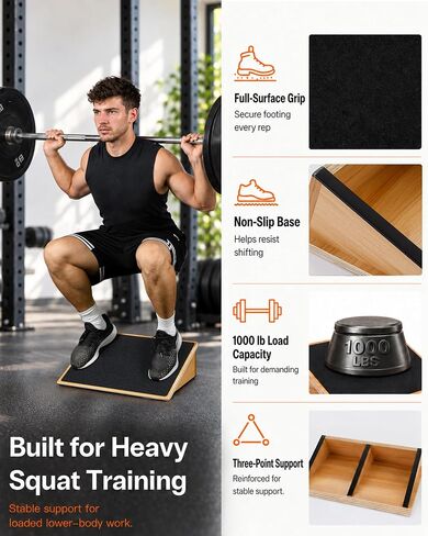 StrongTek Slant Board for Knees Over Toes, Training Incline Board for Squats, 1000 Lbs Weight Capacity, Wooden Incline Boards with Non-Slip Surface for Calf Stretch, Weightlifting, Fitness in Kuwait
