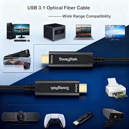 Optical Fibers USB 3.1 Type c Cable USB C to C 10Gbps 10M Compatible with Industrial Camera,Machine Vision,Medical Security.Broad Casting.Printer,Scanner,Touch Screen,Camera,Game Controller in Kuwait