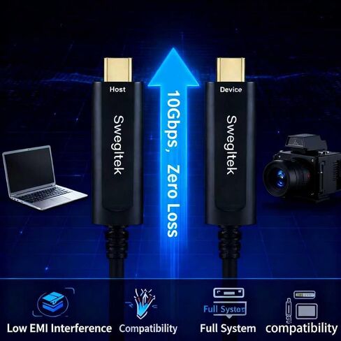 Optical Fibers USB 3.1 Type c Cable USB C to C 10Gbps 10M Compatible with Industrial Camera,Machine Vision,Medical Security.Broad Casting.Printer,Scanner,Touch Screen,Camera,Game Controller in Kuwait
