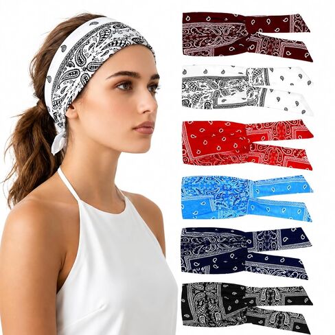 WILLBOND 6 Pieces Tie Headband for Women, Adjustable Headbands, Knotted African Headbands, Yoga Elastic Non Slip Floral Hair Bands for Running Hiking Cycling Workout (Paisley Patterns) in Kuwait
